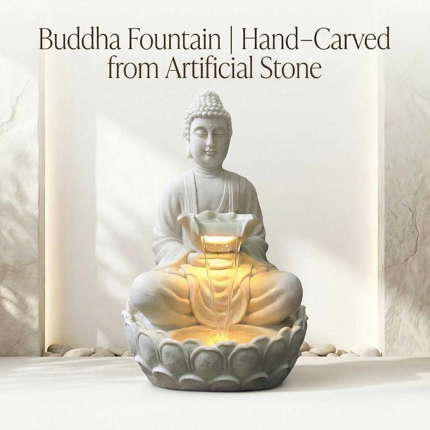 Outdoor Water Fountain, Buddha Water Outside, Garden Fountain, Statue Indoor/Outdoor for Home, Buddha Decor & Gifts, Buddah, Buda, Budda, Buddhas, Feng Shui (Medium)