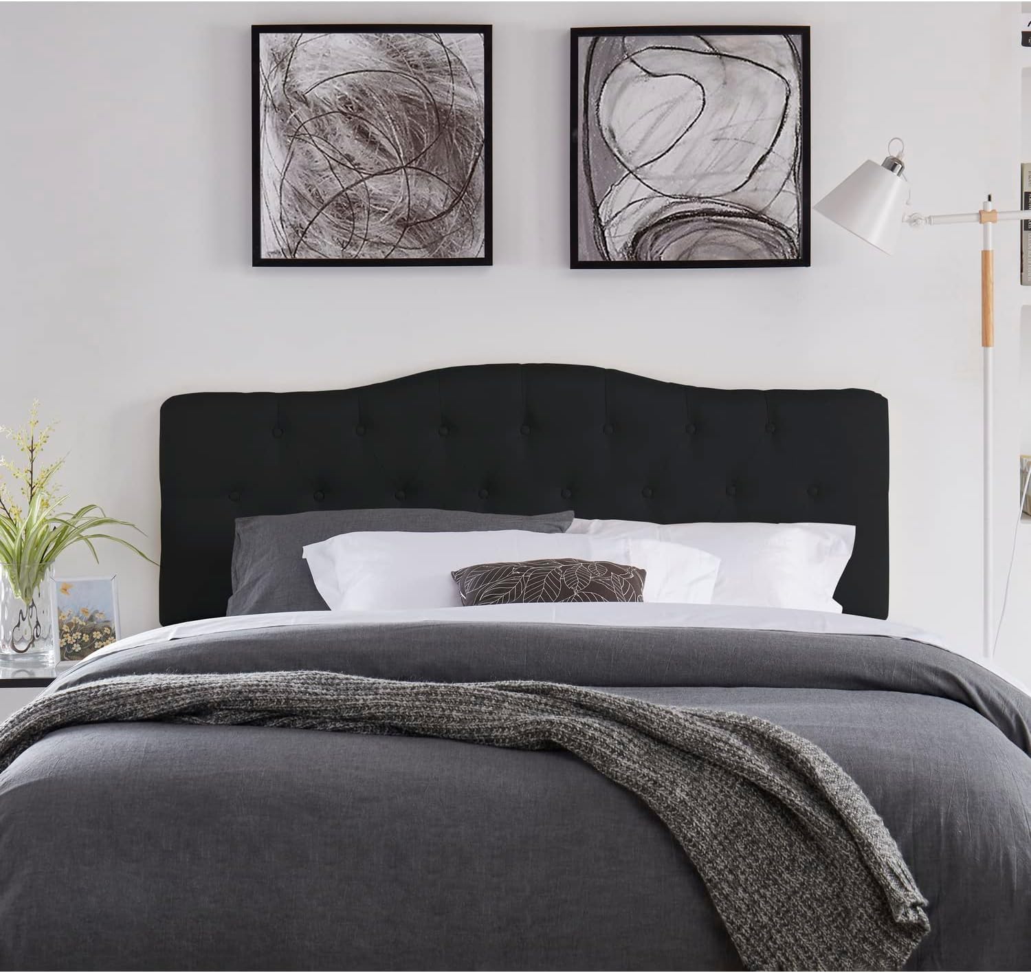 Naomi Home Cassandra Queen Tufted Headboard, Upholstered in Durable Linen Fabric – Premium Foam Cushioning, Adjustable Height, Floating Wall or Bed Frame Mount, Compatible with Adjustable Beds