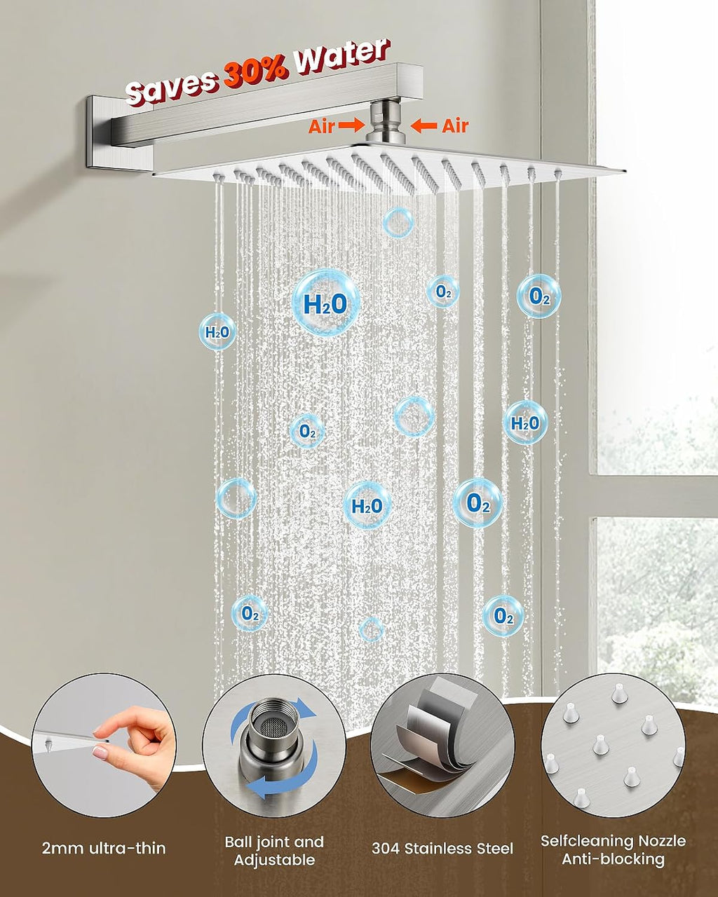 gotonovo Shower System with Tub Spout,Waterfall Tub Shower Faucet Set for Bathroom Head and Handle Set Wall Mounted 3 Function Rough-in Valve and Trim Included 10 inch Shower Head Brushed Nickel