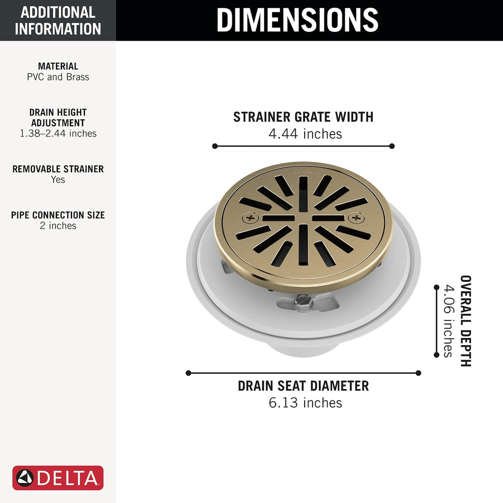 Delta 4 Inch Brushed Gold Tile-In Round Shower Floor Drain with Gasket and Removable Drain Gate, Champagne Bronze DT061411-CZ