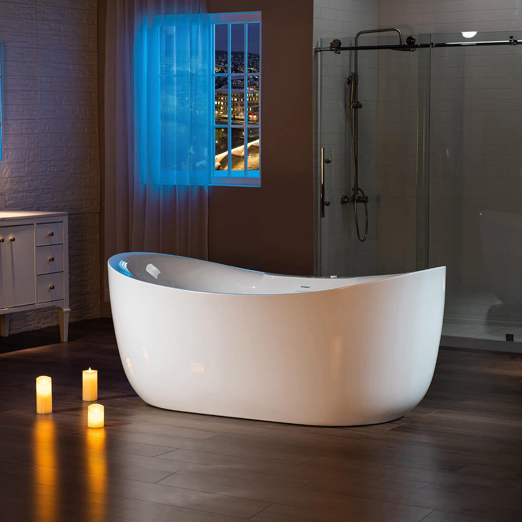WOODBRIDGE 72' x 35-3/8' Whirlpool Water Jetted and Air Bubble Freestanding Heated Soaking Combination Bathtub with LED control panel, BJ400
