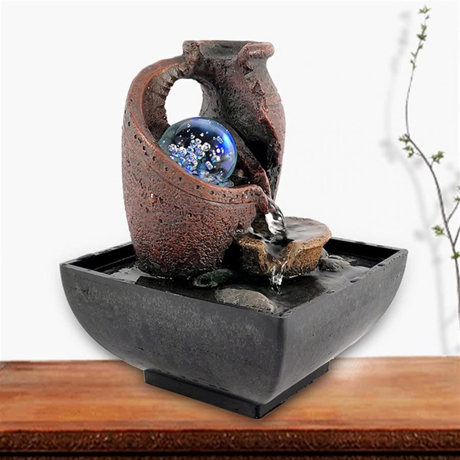 KaijunShop Vintage Tabletop Fountain with LED Light - Indoor Waterfall Decor & Feng Shui Ornament for Home - 5.1x5.1x7.1 in Decorative Water Feature
