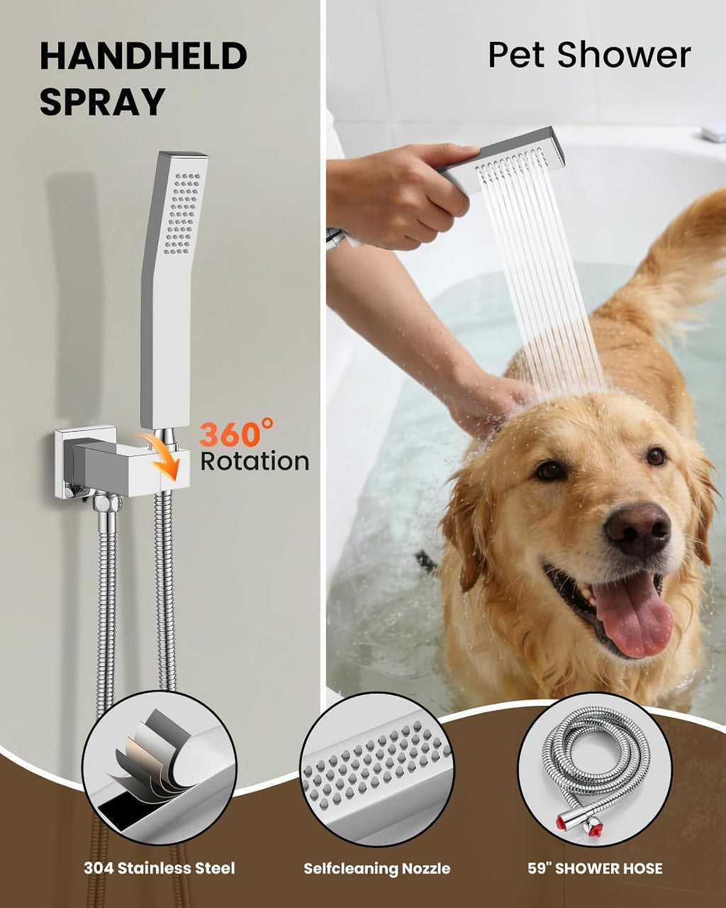 gotonovo Shower System with Tub Spout,Waterfall Tub Shower Faucet Set for Bathroom Head and Handle Set Wall Mounted 3 Function Rough-in Valve and Trim Included 12 inch Shower Head Polished Chrome