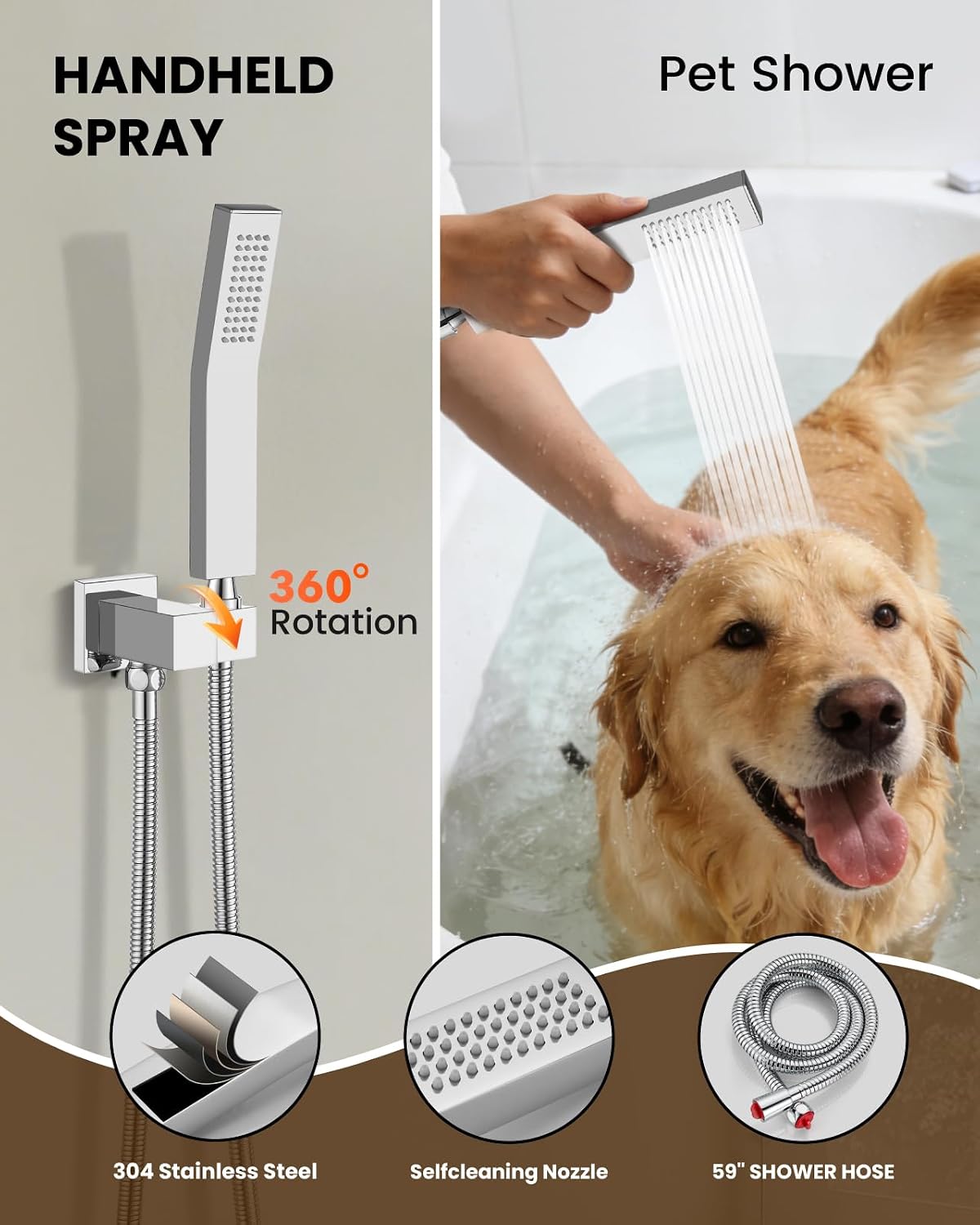 gotonovo Shower System with Tub Spout,Waterfall Tub Shower Faucet Set for Bathroom Head and Handle Set Wall Mounted 3 Function Rough-in Valve and Trim Included 12 inch Shower Head Polished Chrome