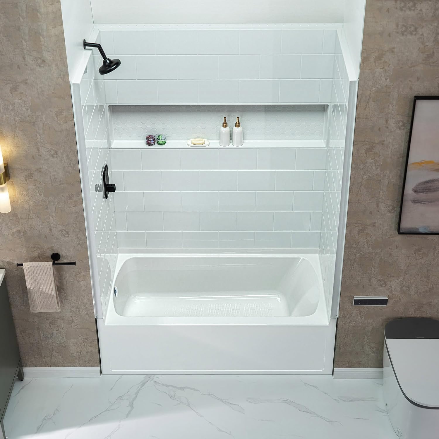 WOODBRIDGE 60' x 32' Four-Piece Direct-to-Stud Alcove Tub Surround with Left-Drain Hole Soaking Bathtub Combo in White