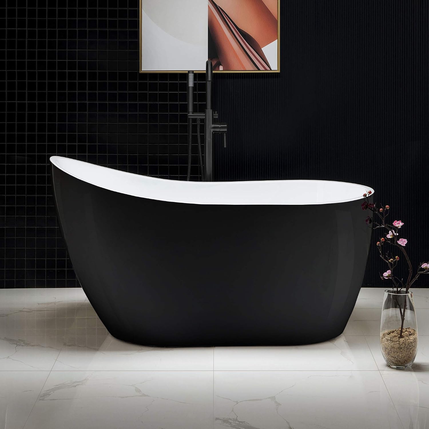 WOODBRIDGE Black B1807 MB-Drain &O Bathtub (B1807 Black -MB-Drain &O)