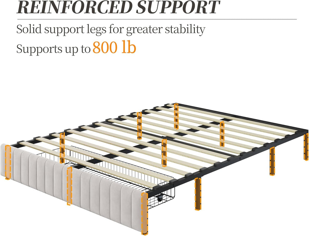 Yaheetech Queen Bed Frame Upholstered Platform Bed with 3 Storage Drawers, Large Storage Space/Strong Wooden Slats/Non-Slip and Noise-Free/No Fixed Headboard/No Box Spring Needed/Beige Queen Bed