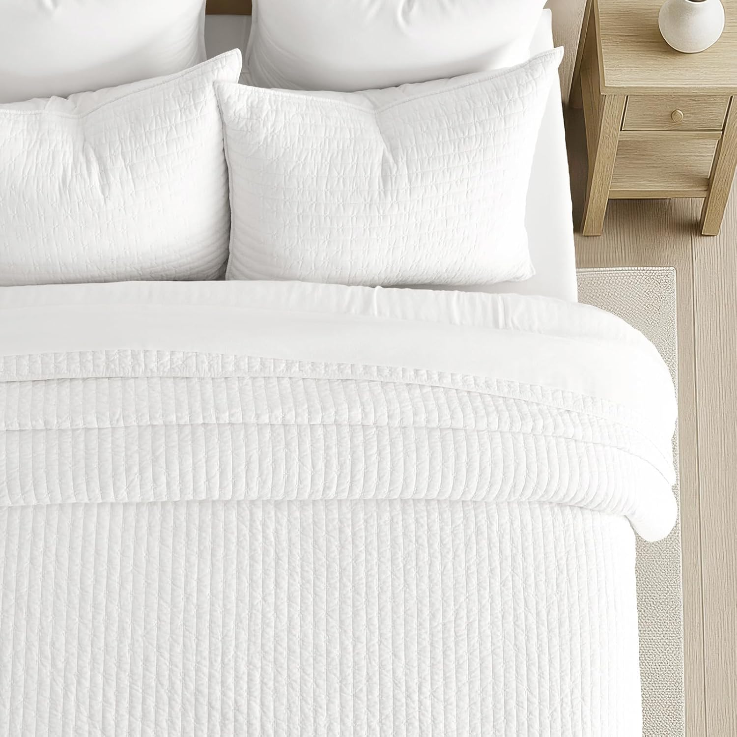 EVERGRACEHOME Cross Stitch Pre-Washed Cotton Quilt Bedding Set Queen Size, Oversized 3 Pieces Lightweight Bedspread Coverlet for All Season, with 2 Matching Shams, Bright White, 92'x96'