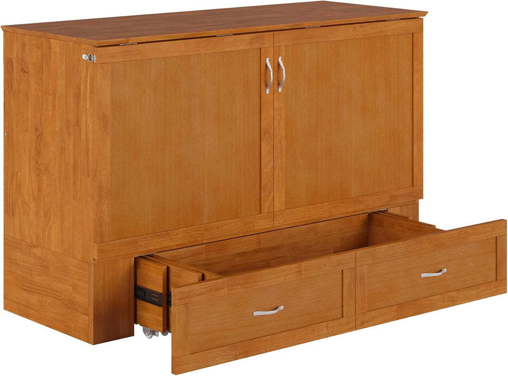 AFI Hamilton Queen Murphy Bed Chest with Mattress, Storage, and Built-in Charger in Light Toffee