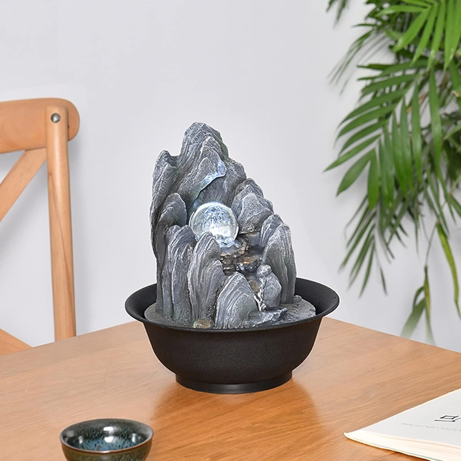 HIHELO Desktop Fountain Desktop Fountain Indoor Tabletop Fountain Waterfall with Rotatable Ball for Desk Office Home Bedroom Water Fountain Outdoor