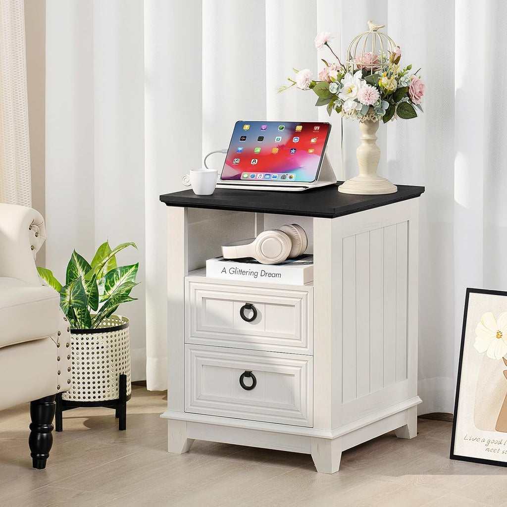 Joaxswe Farmhouse Furniture Set, Nightstands with Charging Station and 6 Drawers Dresser for Bedroom, 54 Inch Wide Wood Dresser and 18' Night Stands for Bedroom, Living Room, Hallway