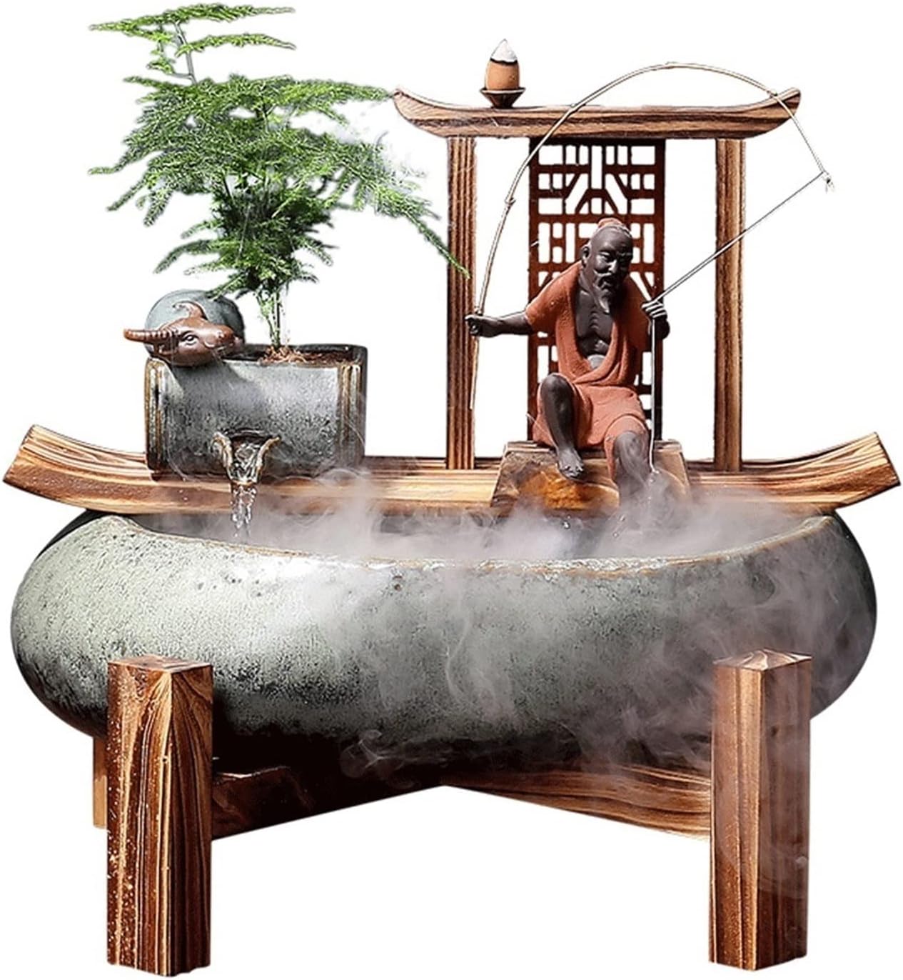 HIHELO Desktop Fountain Ceramic Water Device Desktop Decoration Fengshui Lucky Fountain Office Living Room Porch Tabletop Fountain Decoration Water Fountain Outdoor