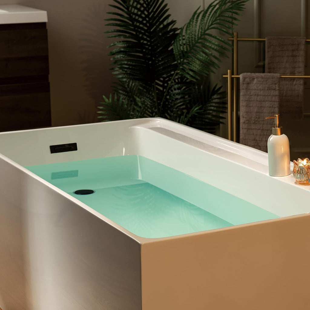 WOODBRIDGE 59' L x 29-1/2' W Freestanding Contemporary Soaking Bathtub with Matte Black Drain & Overflow, White, B5910-MB