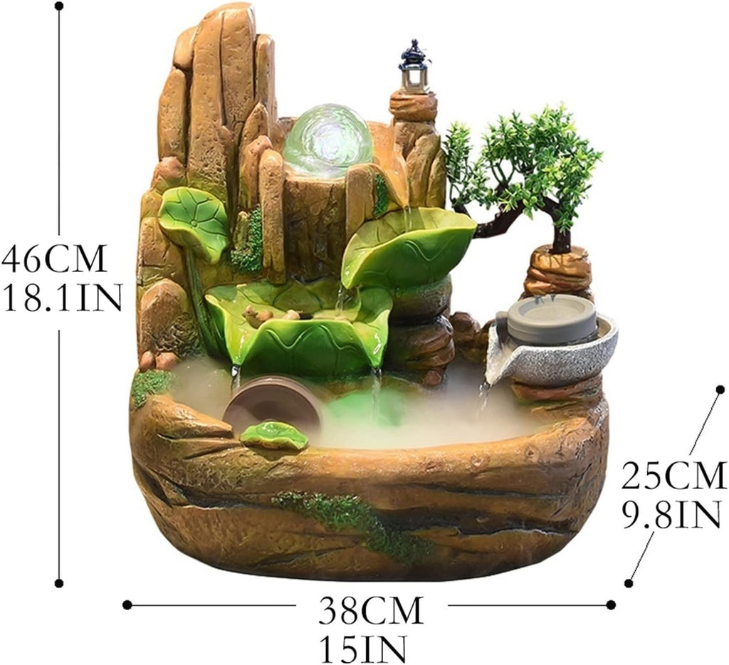 HIHELO Tabletop Fountain Desktop Fountain Indoor Humidifier Landscape Bonsai Office Desktop Decorative Fountain Desktop Lucky Waterfall Fountain Indoor Fountain (Size : Large)