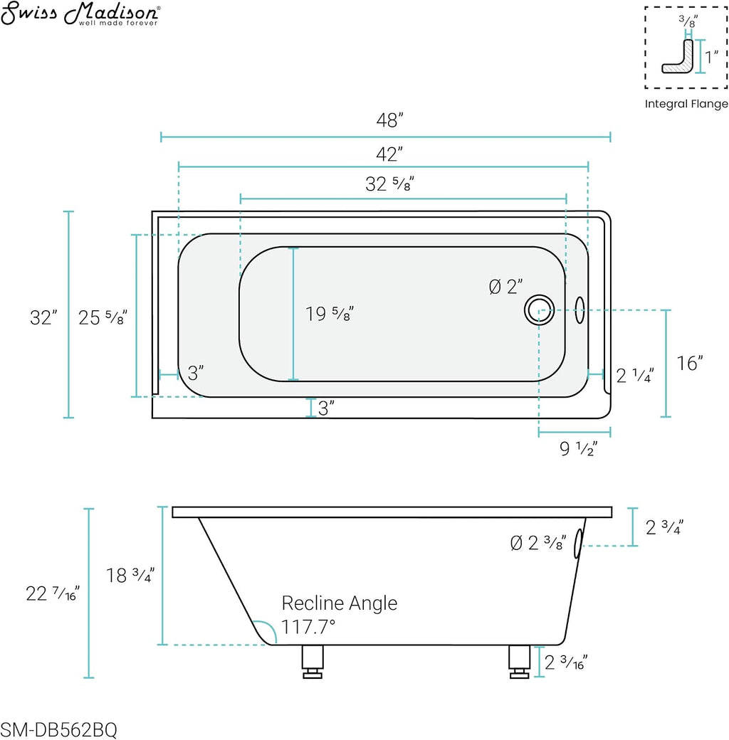 Swiss Madison Voltaire 48' x 32' Right-Hand Drain Alcove Bathtub in Bisque