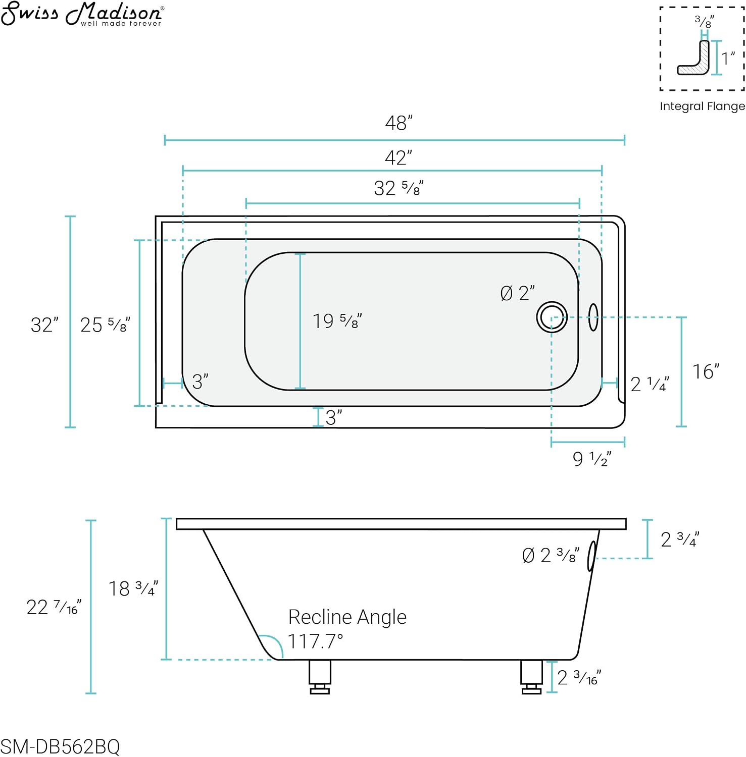 Swiss Madison Voltaire 48' x 32' Right-Hand Drain Alcove Bathtub in Bisque