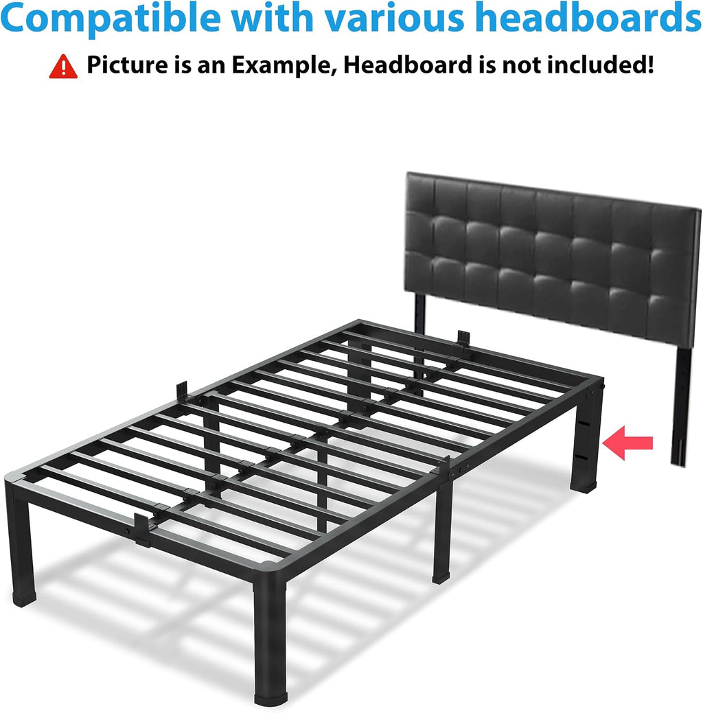 VIPSHOW 18 Inch Twin XL Bed Frame, 3500Lbs Heavy Duty Metal Platform with Round Corner Legs Mattress Slide Stopper, Steel Slat Support No Box Spring Needed, Noise Free, Non-Slip, Easy Assembly