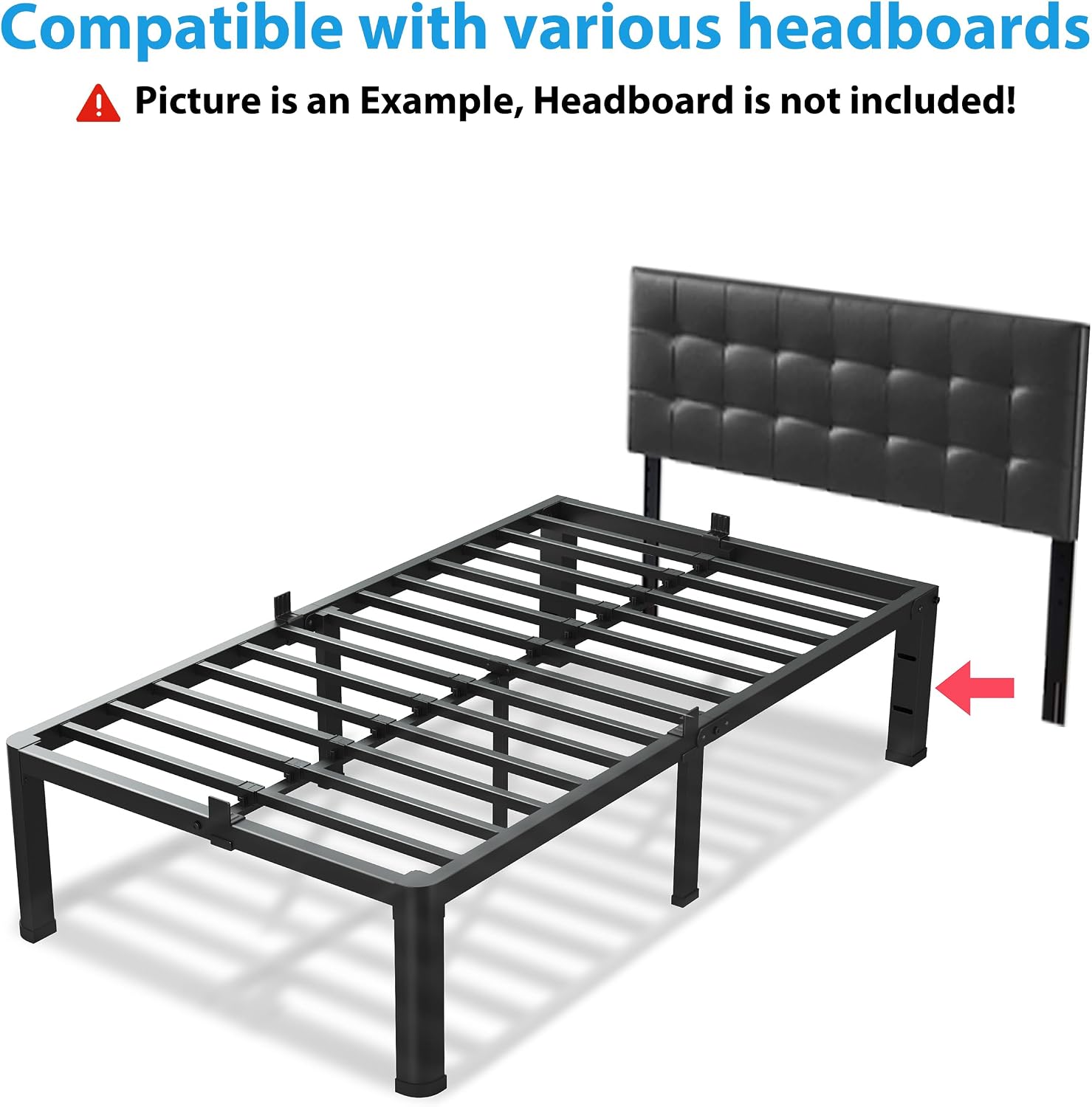 VIPSHOW 18 Inch Twin XL Bed Frame, 3500Lbs Heavy Duty Metal Platform with Round Corner Legs Mattress Slide Stopper, Steel Slat Support No Box Spring Needed, Noise Free, Non-Slip, Easy Assembly