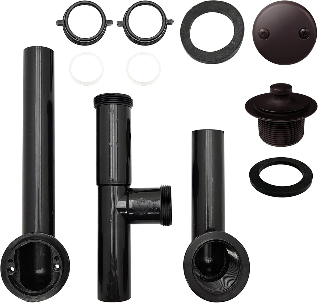 Westbrass 597144-12-12 14' Black Poly Tubular Bath Waste & Overflow Assembly with 2-Hole Faceplate and Pull to Open Drain Plug, 12-Pack, Oil Rubbed Bronze, 12 Count