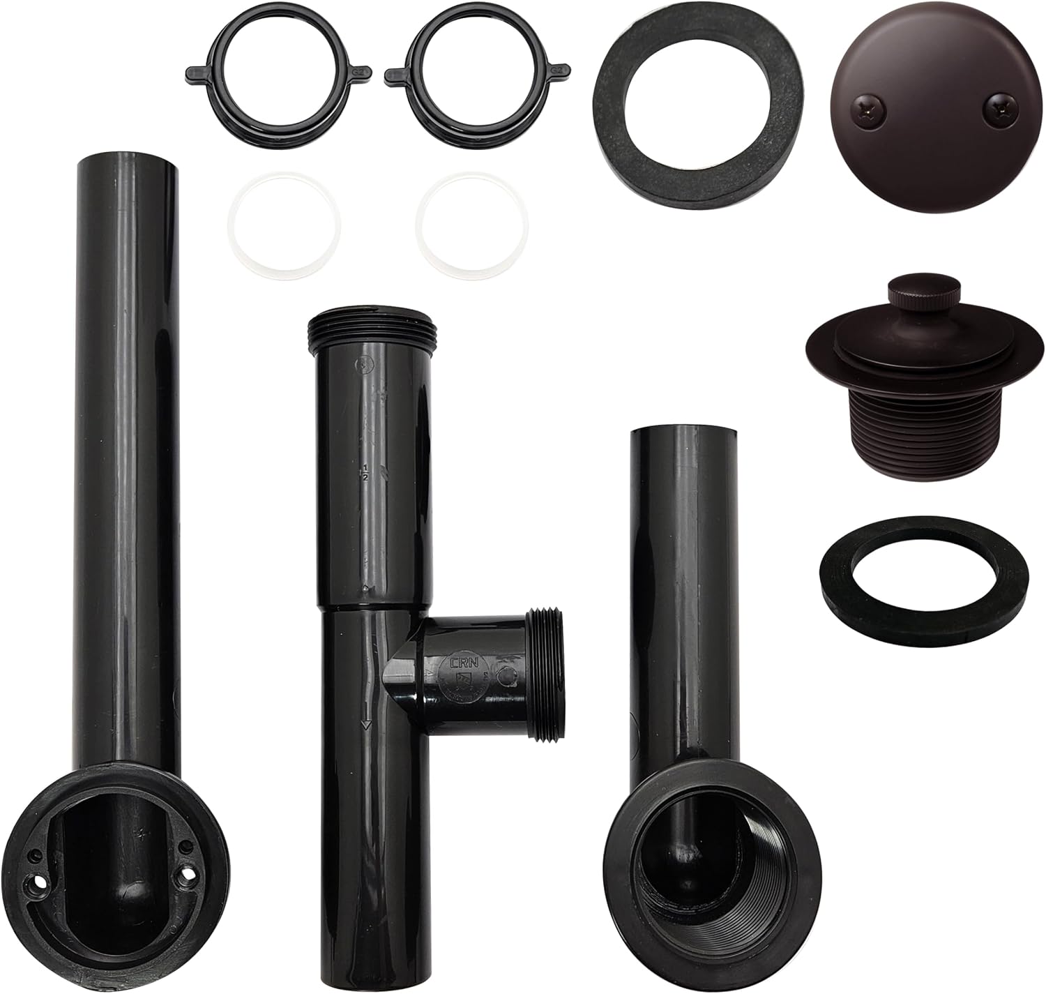 Westbrass 597144-12-12 14' Black Poly Tubular Bath Waste & Overflow Assembly with 2-Hole Faceplate and Pull to Open Drain Plug, 12-Pack, Oil Rubbed Bronze, 12 Count