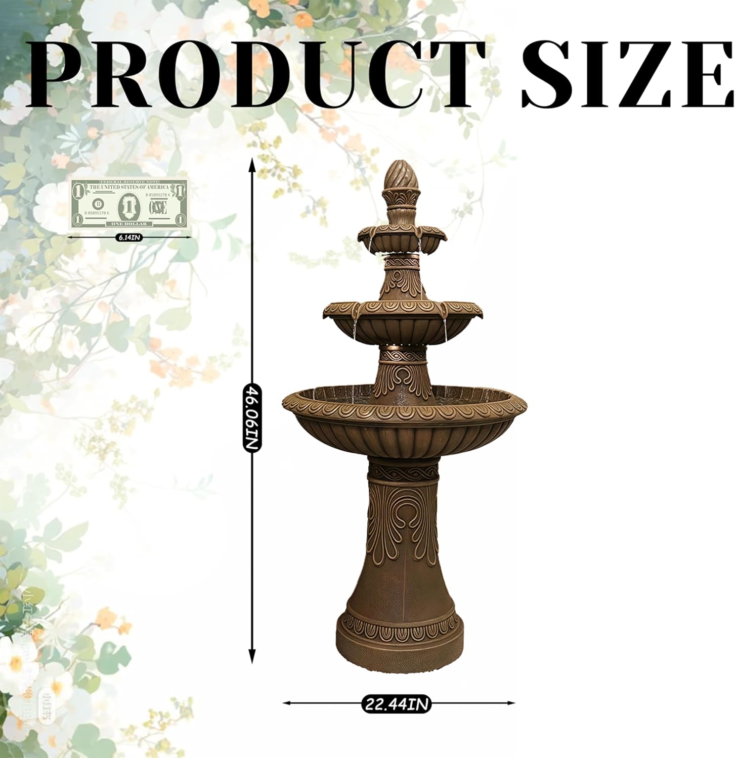 Top Outdoor Water Fountain Outside, Garden Water Fountain Decor for Gardens, Landscaping, Patios, Lawns (Brown)