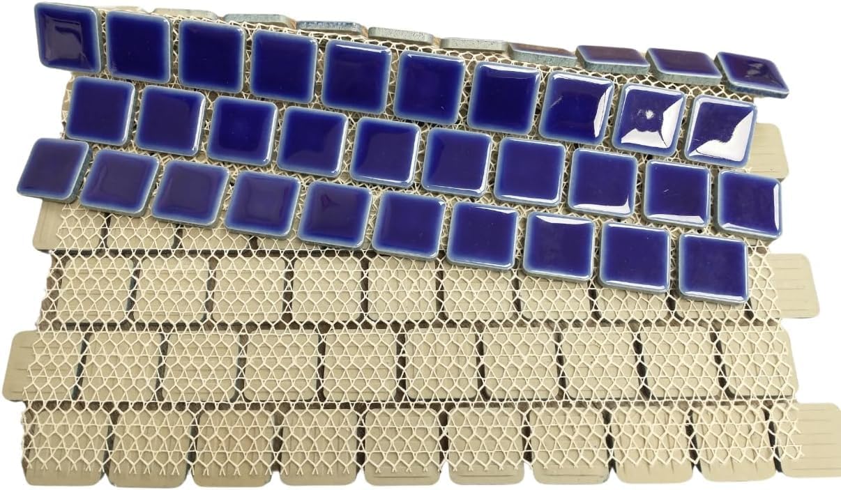 Tenedos PL-110 Viaggio Royal Blue 1x1 Porcelain Pool Mosaic Tile for Wall Floor Kitchen Backsplash Bathroom Shower Accent Durable Water Resistant (5 Sheets)