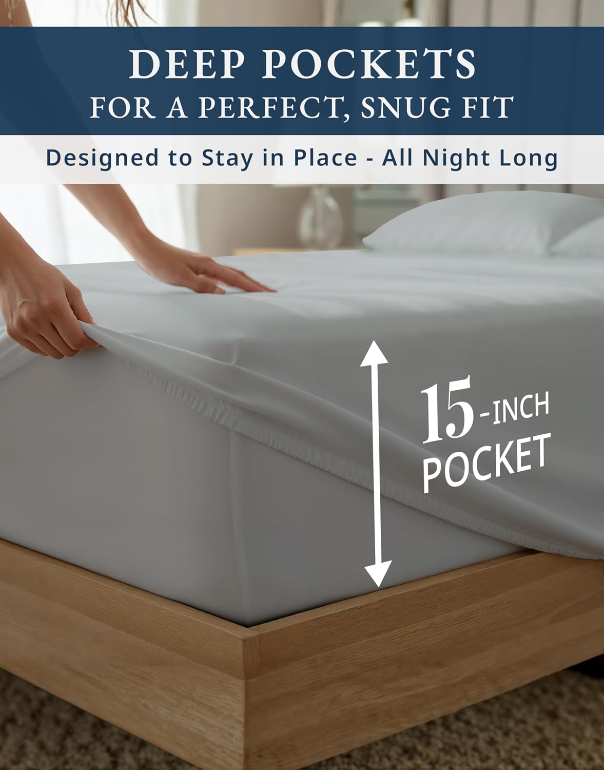 100% Egyptian Cotton Sheets Queen Size Set – 1000 Thread Count Silky Sateen Weave Sheets, 15' Secure Fit Deep Pocket Queen Sheet Set, Naturally Breathable, Hotel-Quality Luxury You Can Feel - Silver