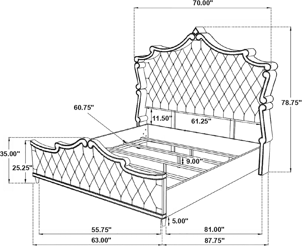 Coaster Home Furnishings Antonella Modern Classic 4-Piece Bedroom Set Velvet Upholstered Queen Size Panel Bed Frame 79-inch Headboard Ivory and Camel 223521Q-S4