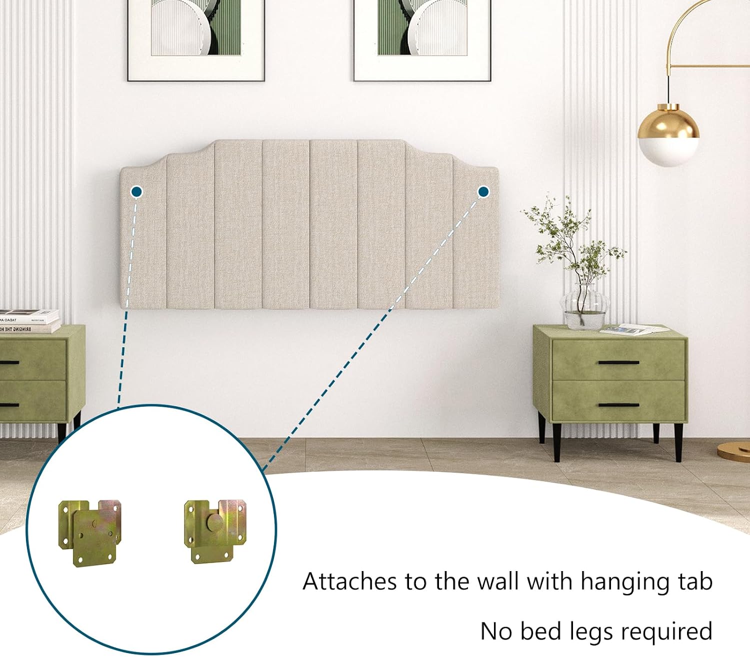 Befurtori Queen Size Headboard Only, Linen Wall Mounted Headboard Queen/Full Size for Adjustable Bed, Modern Vertical Channel Design with Curved Tufted Upholstered Head Board, Beige
