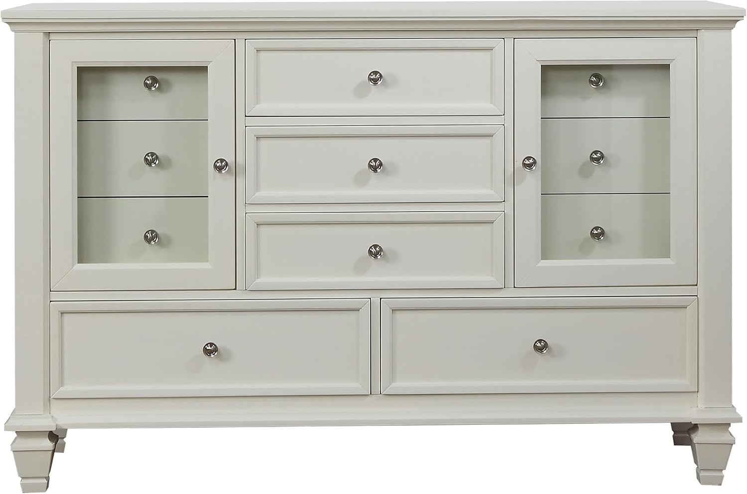 Coaster Home Furnishings Sandy Beach Coastal 4-Piece Bedroom Set Queen Size Storage Panel Bed Frame 57-inch Headboard Cream White 201309Q-S4