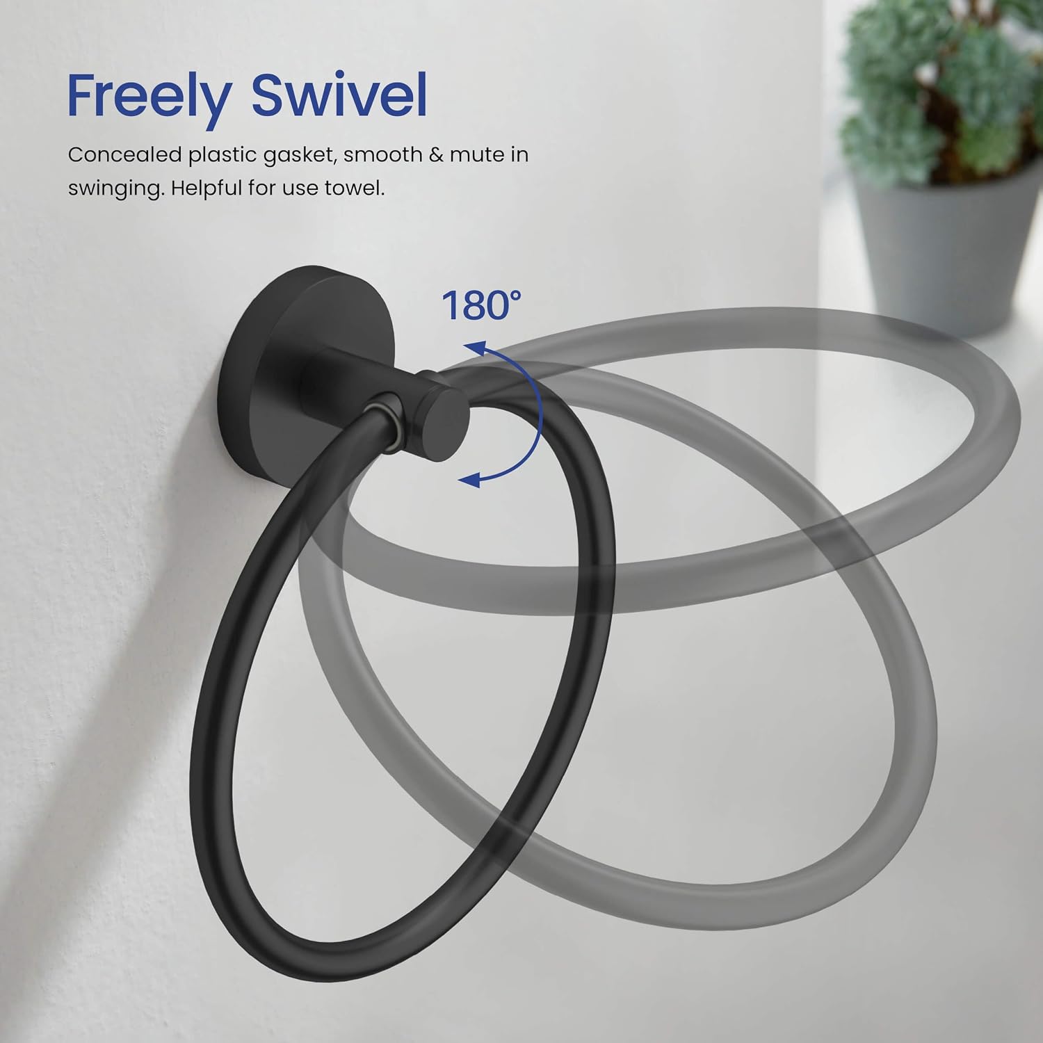 KIBI 5-Piece Bathroom Hardware Set – Wall Mounted Circular Bathroom Accessories Kit with 18 Inch Towel Bar, Towel Ring, Toilet Paper Holder & 2 Robe Hooks – Matte Black
