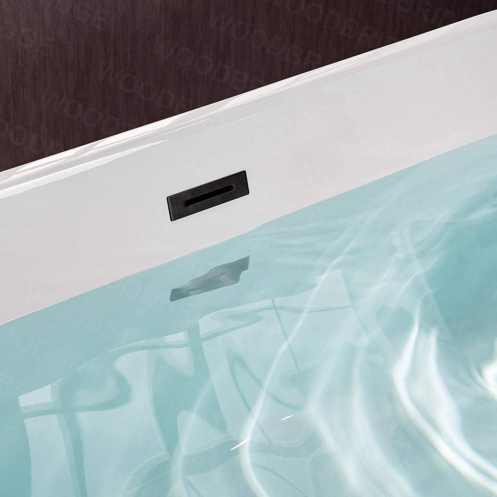 WOODBRIDGE 54'Freestanding White Acylic Soaking Bathtub with Matte Black Drain and Overflow,BTA1702-MB