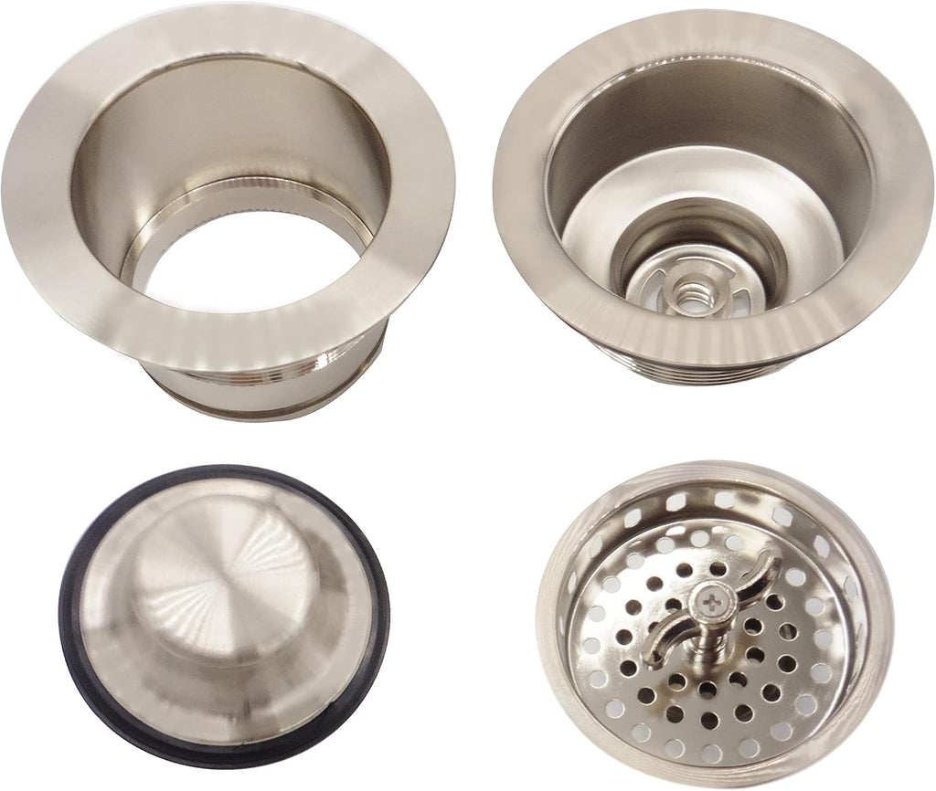 Westbrass CO2175-20 Combo Pack 3-1/2' Wing Nut Twist Style Large Kitchen Sink Basket Strainer and Waste Disposal Drain Flange with Stopper, Stainless Steel