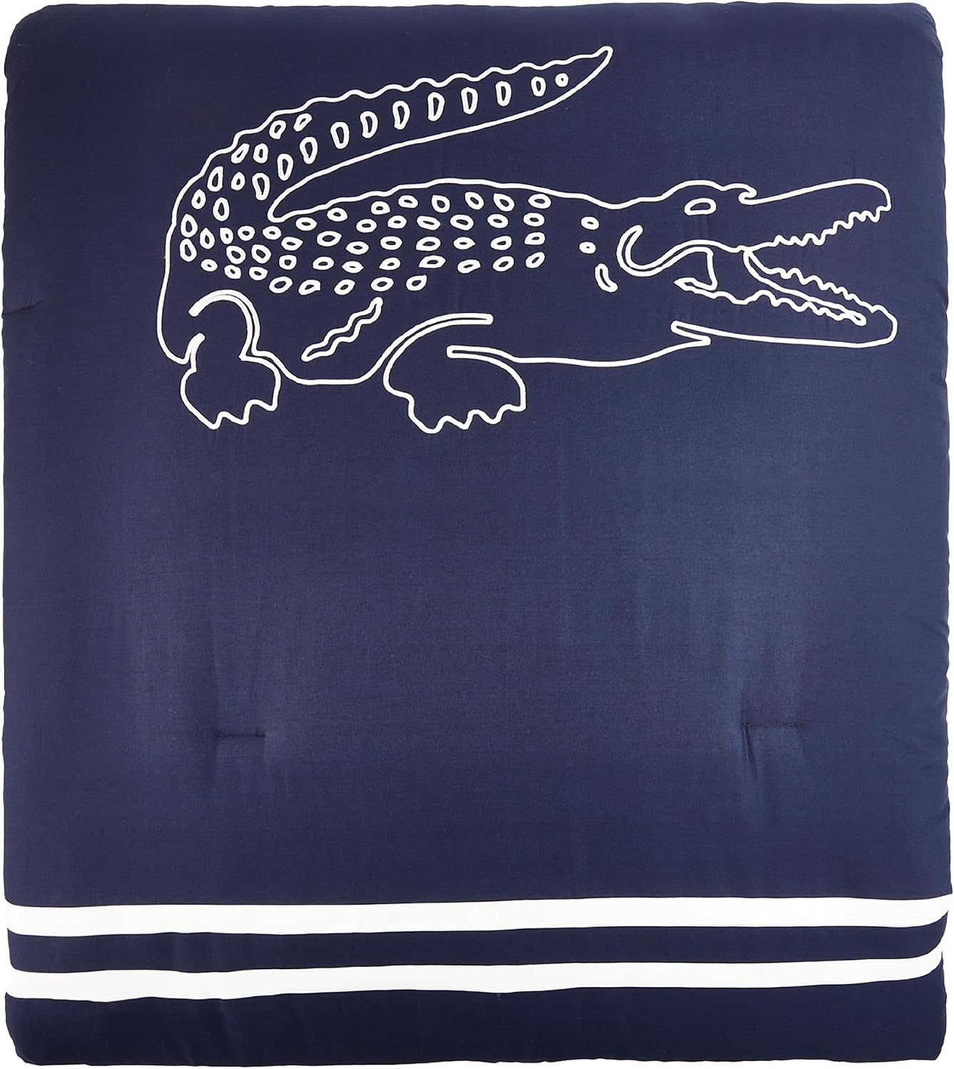 Lacoste Big Croc Comforter Set – 100% Cotton Percale 180-Thread Count, Reversible Duvet & Pillow Shams, Soft Breathable, Iconic Croc Logo, Navy, King
