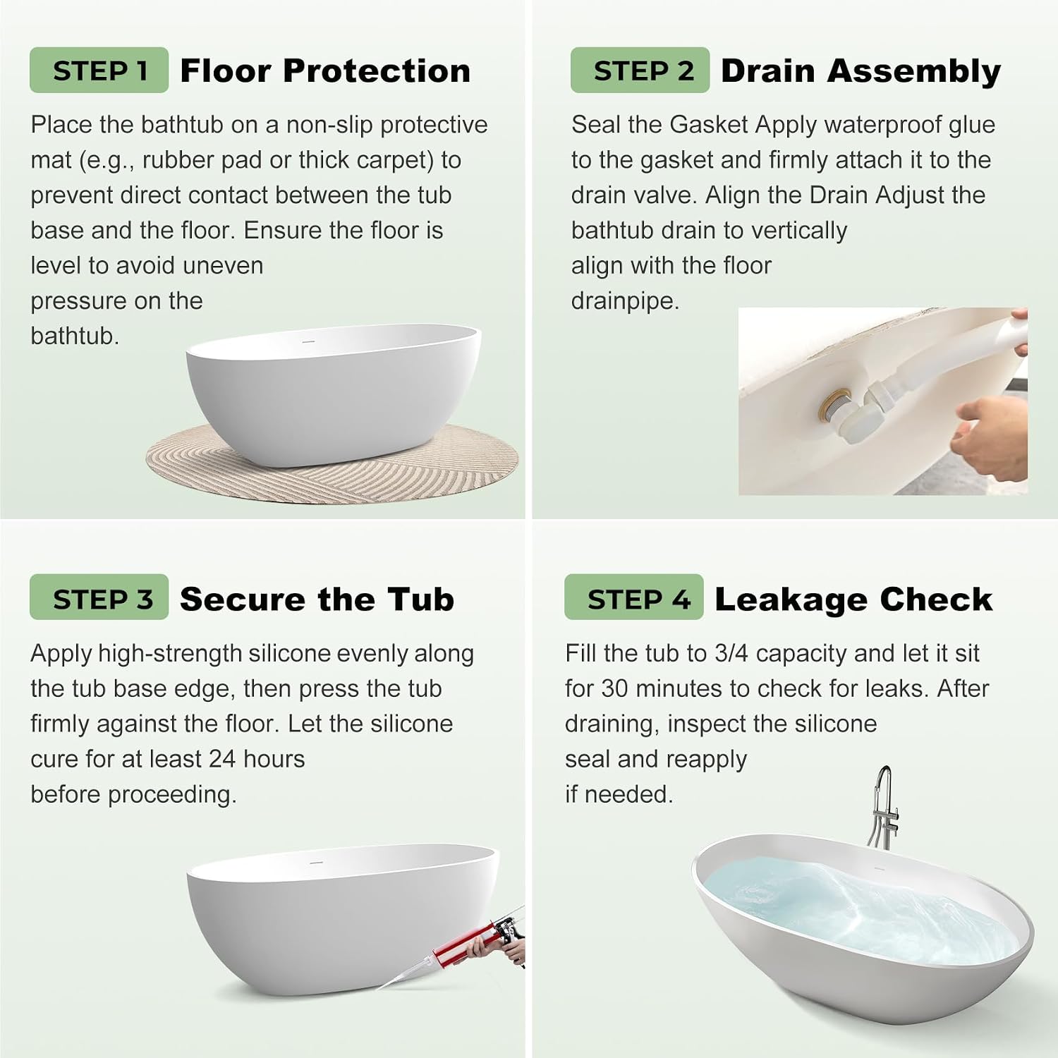 Premium 59' Cream Solid Surface Freestanding Bathtub, Upgraded Oval Stone Resin Tub with Overflow and Pop-up Drain