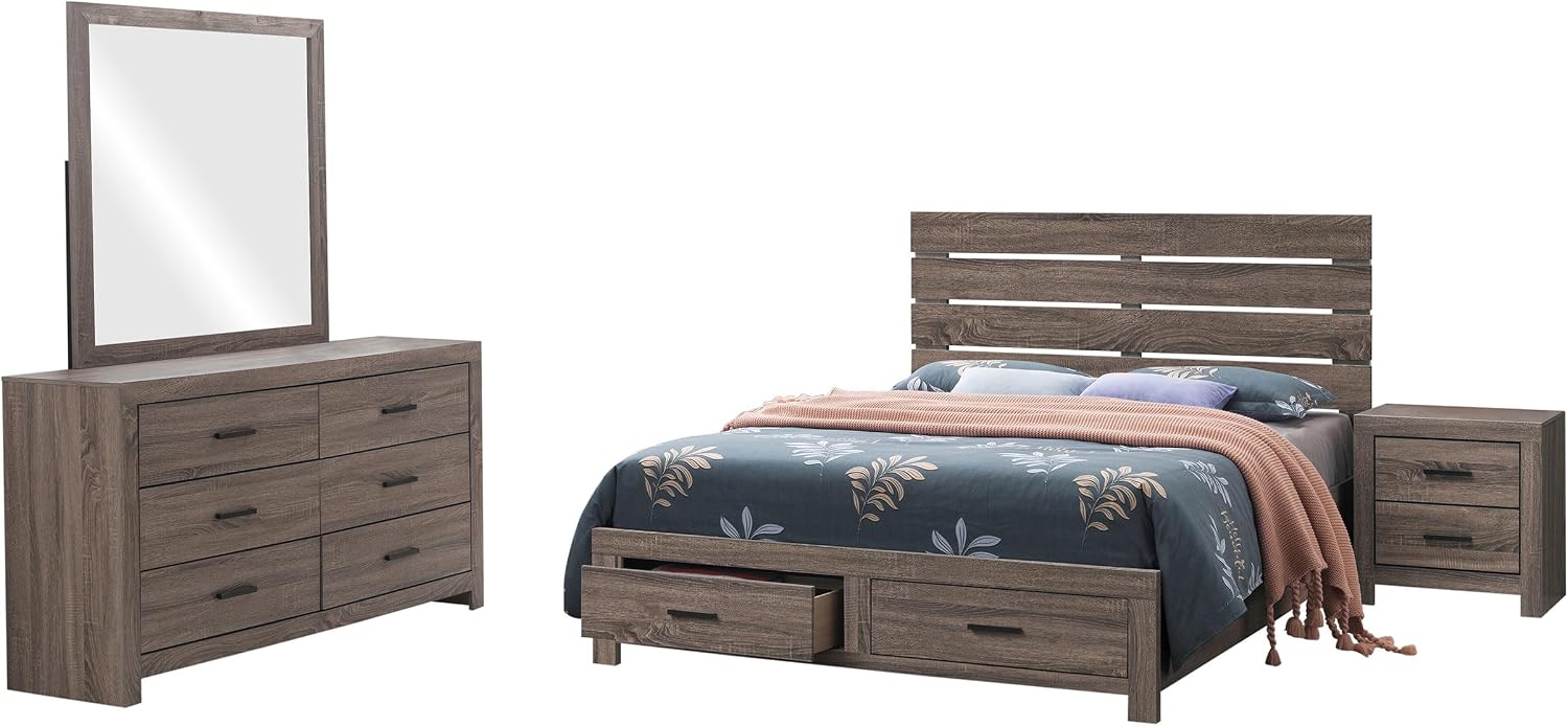 Coaster Home Furnishings Brantford Farmhouse 4-Piece Bedroom Set Queen Size Storage Panel Bed Frame 49-inch Headboard Barrel Oak 207040Q-S4