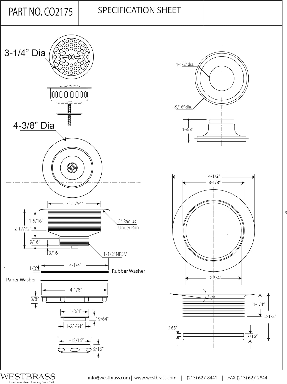 Westbrass CO2175-07 Combo Pack 3-1/2' Wing Nut Twist Style Large Kitchen Sink Basket Strainer and Waste Disposal Drain Flange with Stopper, Satin Nickel