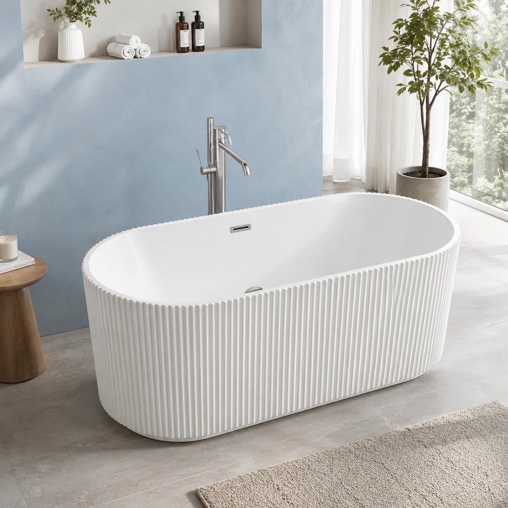 67' Acrylic Freestanding Soaking Bathtub, Deep Ergonomic Design with Lumbar Support, Integrated Overflow Drain, Non-Slip Base,cUPC Certified Modern Bathroom Tub, Easy Installation for Bathroom
