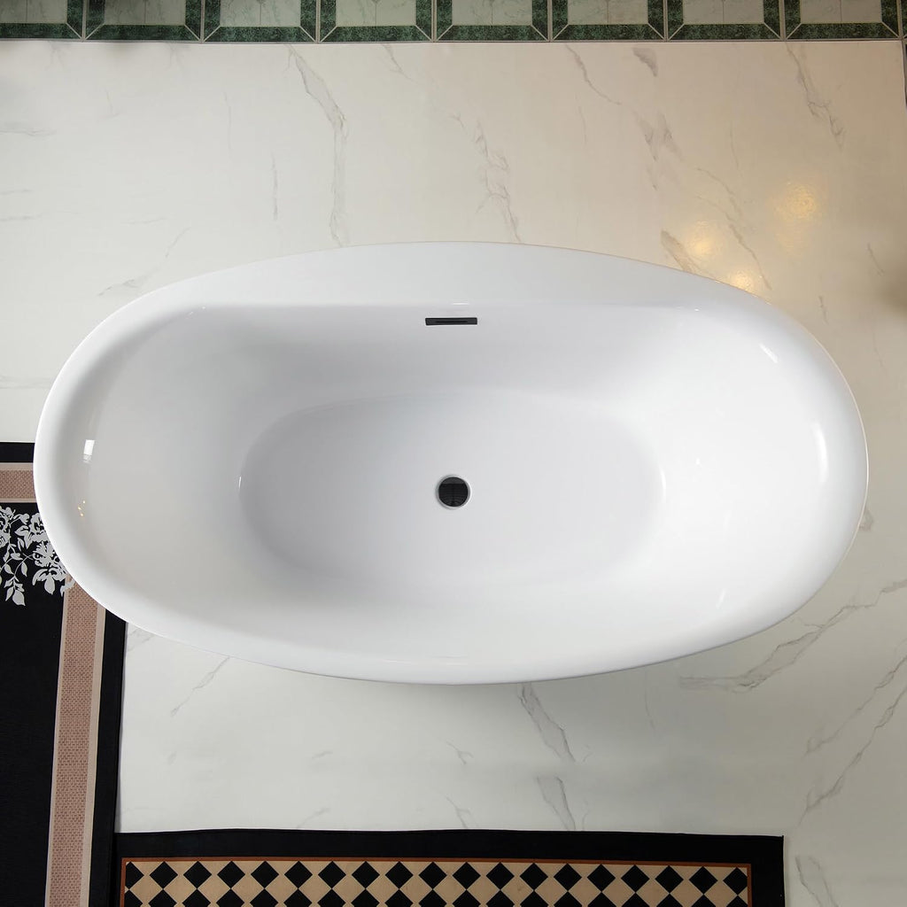 WOODBRIDGE 66' Acrylic Freestanding Bathtub Contemporary Soaking White Tub with Matte Black Overflow and Drain，B0027-MB