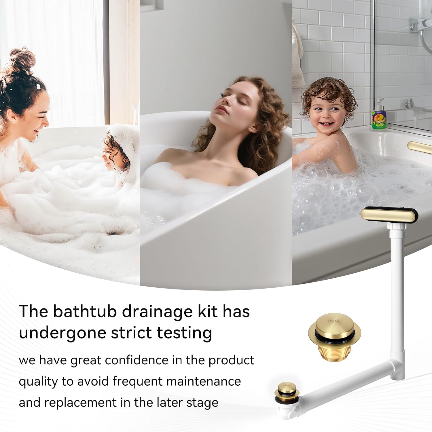 Slotted Overflow Bath Drain with Toe-Tap Stopper, Compatible with Kohler Elevance/Archer/Underscore/Rêve/Parity Baths and whirlpools, Easy Installation, Slotted Overflow Bath Drain