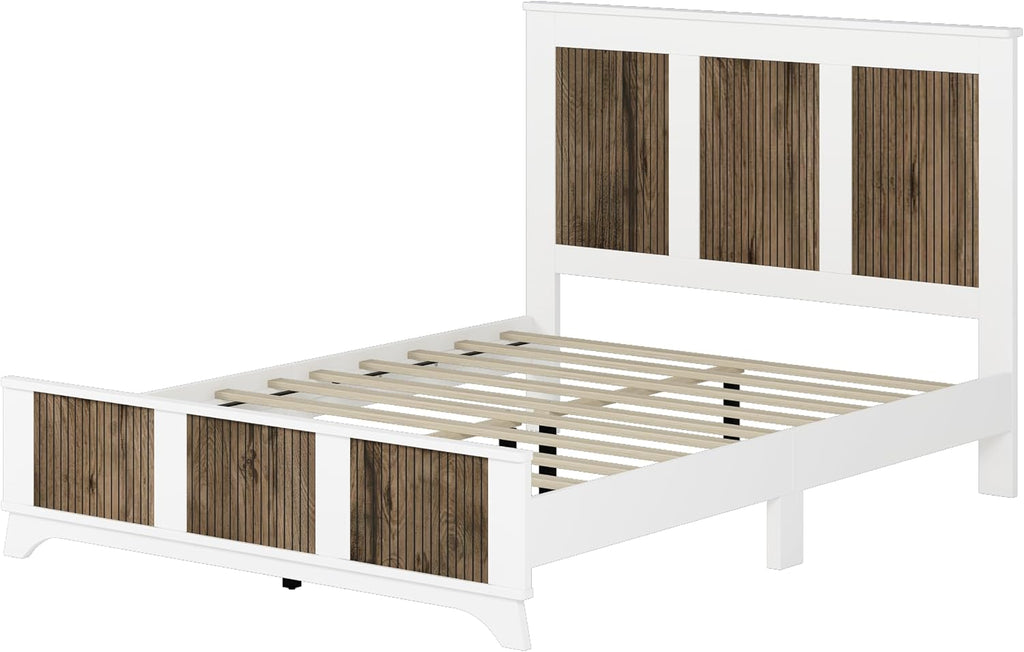 Harper & Bright Designs 4-Pieces Bedroom Sets, Queen Size Platform Bed with 2 Nightstands and A 6-Drawer Dresser, Queen Size Bedroom Set with Wooden Strip Decoration, White