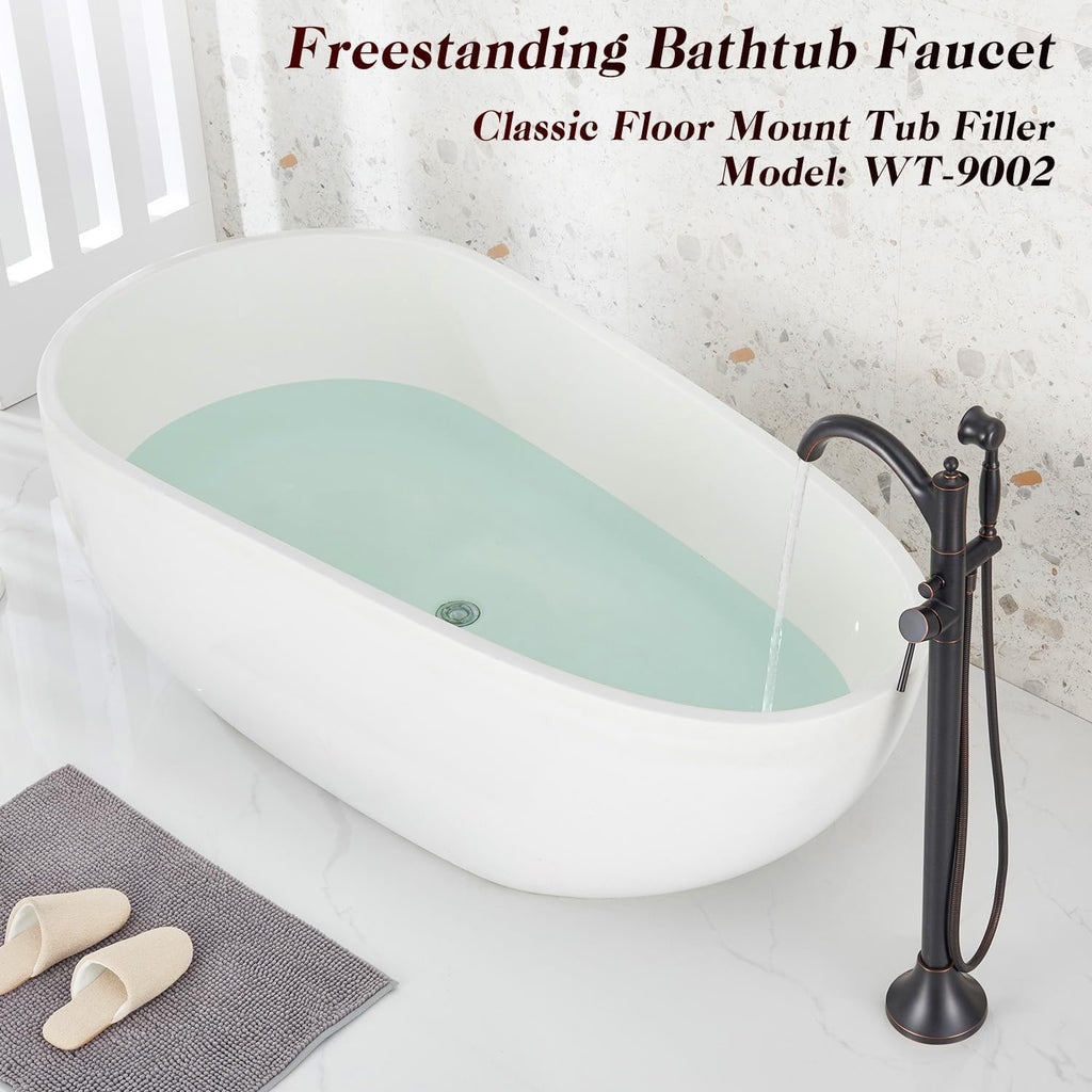 Freestanding Bathtub Faucet, Classic Free Standing Tub Faucet with Retro Handheld Sprayer High Flow Max 7.04GPM Floor Mounted Tub Fillers Swivel Spout Tub Faucets Oil Rubbed Bronze (WT-9002ORB)