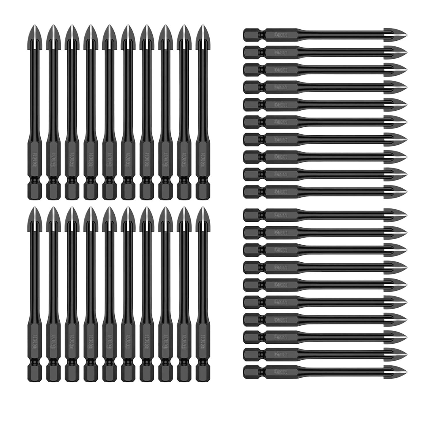 40/10PCS 6mm Cross Hex Drill Bit Set Tile Porcelain Punch Holes for Glass Ceramic Wall Concrete Drilling(40PCS)