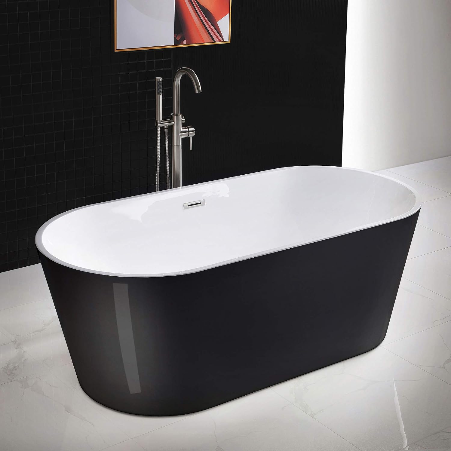 WOODBRIDGE 67' Acrylic Freestanding Bathtub Contemporary Soaking Tub, Black Acrylic (Brushed Nickel Drain/Overflow),B1813 Black -B/N-Drain &O