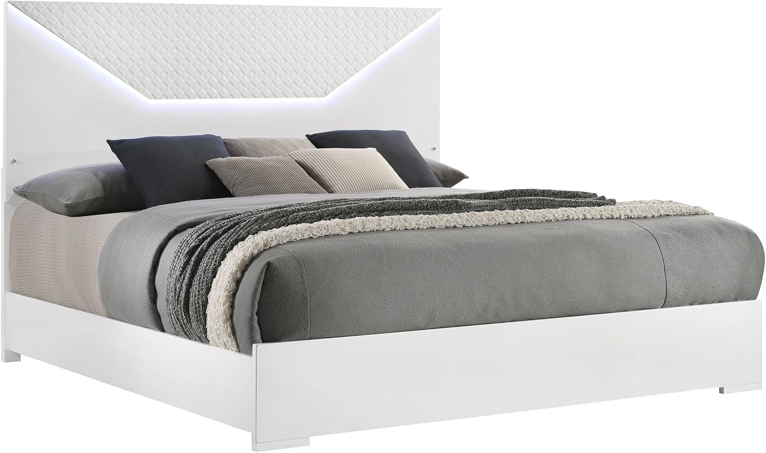 Coaster Home Furnishings Ives Contemporary Wood Queen Size LED Panel Bed Frame 57-inch Headboard White High Gloss 224941Q