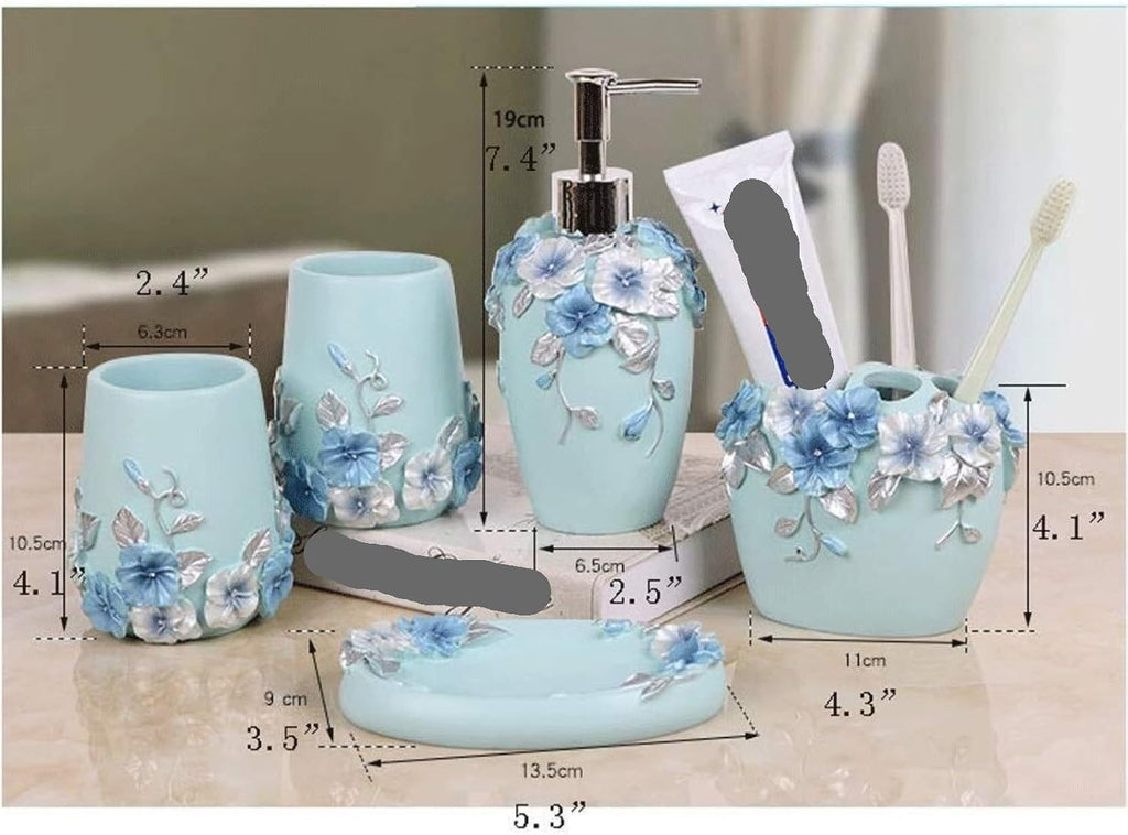 Countertop Organizer for Bathroom 6pcs/Set Liquid Dispenser Bathroom Accessories Set Resin Toothbrush Holder Soap Dish Home Decor(Blue)