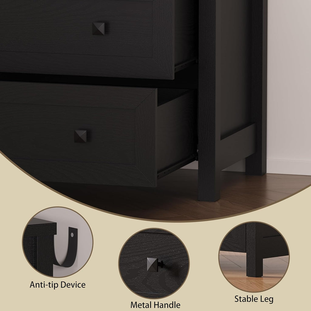 BORNOON 3-Drawer Dresser, Small Wooden Chest of Drawers with Metal Knobs, Water-Resistant Top, Storage Organizer with Anti-Tip Kit for Bedroom, Nursery, Living Room