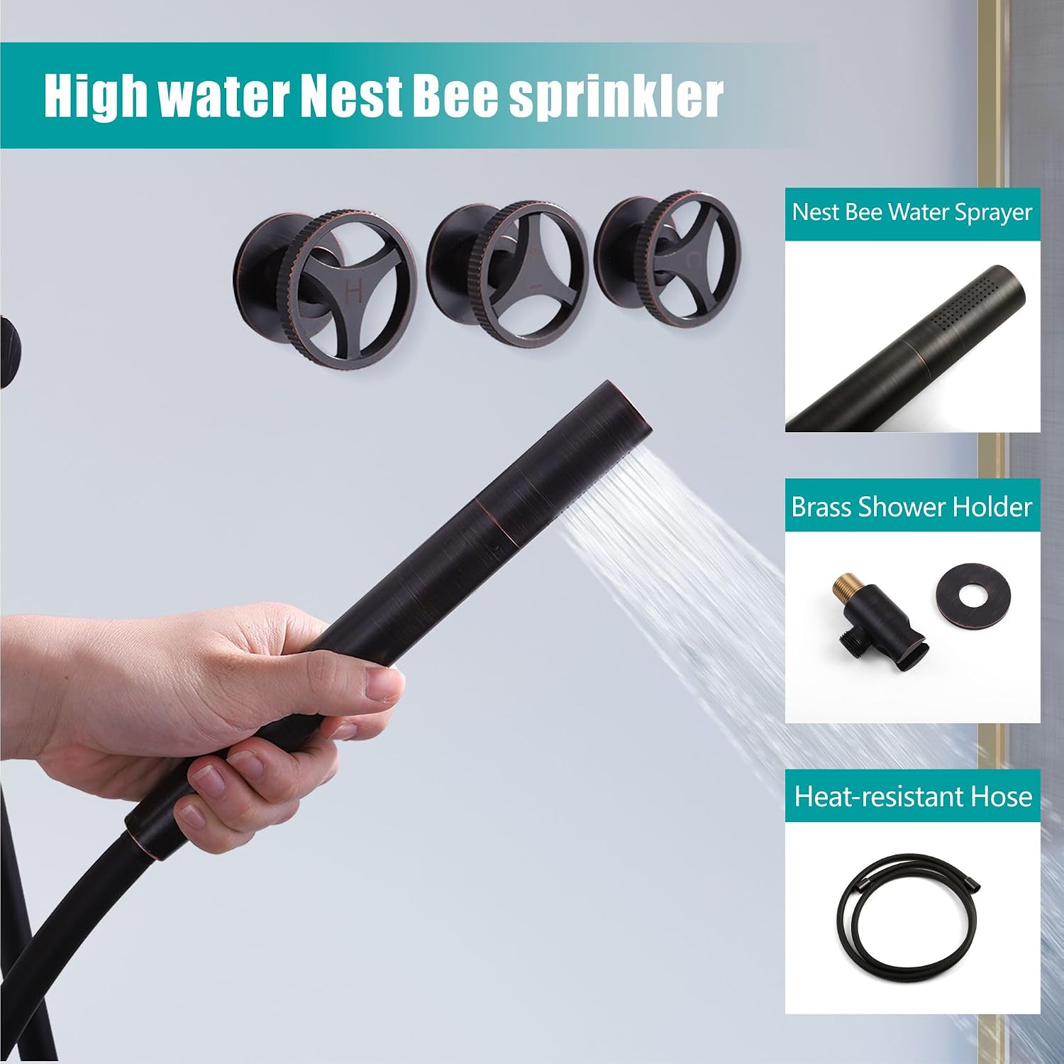 SKOWLL Oil Rubbed Bronze Shower System 3 Handles, Wall Mounted Shower Faucet Set with 10 Inch Round Rain Shower Head and Handheld Spray