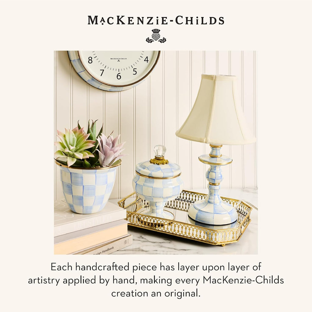 MACKENZIE-CHILDS School Wall Clock, Decorative Enamel Clock for Kitchen and Living Room, Light-Blue-and-White Sky Check