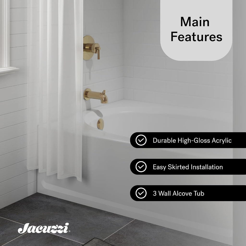 JACUZZI SIGNATURE Acrylic Skirted Soaking Bathtub, Slip Resistant, Right Drain Placement, 60' (L) x 42' (W), Oval in Rectangle Design, White